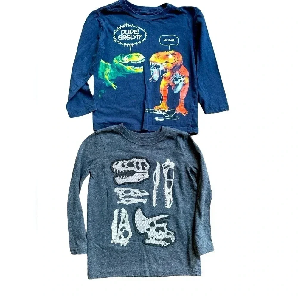 Jumping Beans Children's Place Gray Blue Dinosaur Long Sleeve Shirts Size 4
